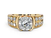 Bezel Engagement Ring Setting for Cushion Cut Center with Wide Channel-Set Band and Bezel Head in Yellow Gold