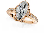 Floral Engagement Ring Setting for Marquise Center with Four Accent Clusters and Prong Head in Rose Gold
