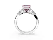 Leaf Cluster Engagement Ring Setting for Fancy Pink Asscher Cut Center with Marquise Accents and Prong Head in White Gold
