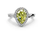 Halo Engagement Ring Setting for Fancy Yellow Pear-Shaped Center with Twist Band and Prong Head in White Gold