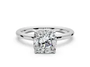 Low-Set Solitaire Engagement Ring Setting for Cushion Cut Center with Thin Plain Band and Prong Head in White Gold