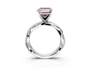 Solitaire Engagement Ring Setting for Fancy Pink Asscher Cut Center with Pave and Plain Crossover and Basket Head in Platinum