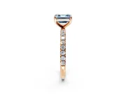 Solitaire Engagement Ring Setting for Fancy Blue Asscher Cut Center with Micro Pave Band and Prong Head in Rose Gold
