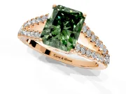 Solitaire Engagement Ring Setting for Fancy Green Radiant Cut Center with Pave Split Shank and Prong Head in Rose Gold