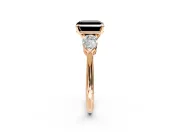 3 Stone Engagement Ring Setting for Fancy Black Asscher Cut Center with Large Pear-Shaped Accents and Prong Head in Rose Gold