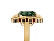 Cluster Halo Engagement Ring Setting for Fancy Green Emerald Cut Center with Milgrain Bezel Accents and Prong Head in Yellow Gold
