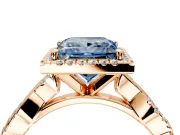 Halo Engagement Ring Setting for Fancy Blue Princess Cut Center with Pave and Plain Twist Band and Prong Head in Rose Gold