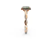 Halo Engagement Ring Setting for Fancy Green Princess Cut Center with Pave and Plain Twist Band and Prong Head in Rose Gold