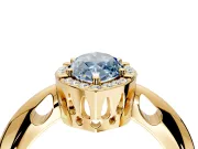 Halo Engagement Ring Setting for Fancy Blue Marquise Center with Tapered Plain Band and Prong Head in Yellow Gold