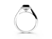 Halo Engagement Ring Setting for Fancy Black Asscher Cut Center with Narrowing Pave Band and Prong Head in Sterling Silver