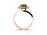 Halo Engagement Ring Setting for Fancy Green Round Cut Center with Thin Plain Band and Prong Head in Rose Gold