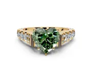 Solitaire Engagement Ring Setting for Fancy Green Heart-Shaped Center with Pave Cathedral Shoulders and Prong Head in Yellow Gold