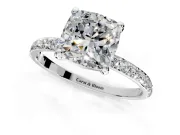 Solitaire Engagement Ring Setting for Cushion Cut Center with Pave Accents and Prong Head in White Gold