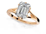 Solitaire Engagement Ring Setting for Emerald Cut Center with Plain Split Shank and Prong Head in Rose Gold