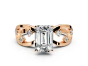 Solitaire Engagement Ring Setting for Emerald Cut Center with Criss-Cross Accent Band and Prong Head in Rose Gold