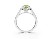 Halo Engagement Ring Setting for Fancy Yellow Oval Center with Raised Halo, Pave Band and Prong Head in Platinum