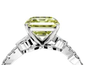 Leaf Motif Engagement Ring Setting for Fancy Yellow Asscher Cut Center with Pave Band and Prong Head in Platinum
