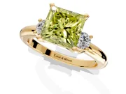 3 Stone Engagement Ring Setting for Fancy Yellow Princess Cut Center with Wide Plain Band and Prong Head in Yellow Gold