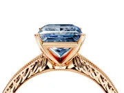 Solitaire Engagement Ring Setting for Fancy Blue Princess Cut Center with Engraved Milgrain Band and Prong Head in Rose Gold