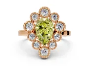 Cluster Halo Engagement Ring Setting for Fancy Yellow Pear-Shaped Center with Milgrain Bezel Accents and Prong Head in Rose Gold