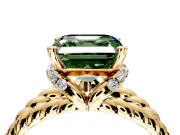 Halo Engagement Ring Setting for Fancy Green Asscher Cut Center with Rope Twist Split Shank and Prong Head in Yellow Gold