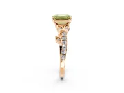 Leaf Motif Engagement Ring Setting for Fancy Yellow Emerald Cut Center with Pave Band and Prong Head in Rose Gold