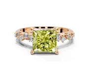 Solitaire Engagement Ring Setting for Fancy Yellow Princess Cut Center with Trailing Leaf Accent Band and Prong Head in Rose Gold