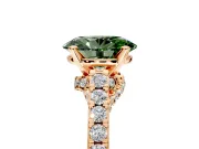 Solitaire Engagement Ring Setting for Fancy Green Oval Center with Crossover Accents and Prong Head in Rose Gold