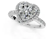 Halo Engagement Ring Setting for Heart-Shaped Center with Inner Milgrain Border and Prong Head in Sterling Silver
