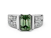 Bezel Engagement Ring Setting for Fancy Green Emerald Cut Center with Wide Channel-Set Band and Bezel Head in Platinum