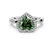 Halo Engagement Ring Setting for Fancy Green Heart-Shaped Center with Pave and Plain Twist Band and Prong Head in White Gold