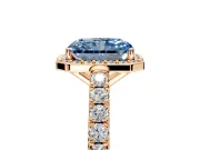 Halo Engagement Ring Setting for Fancy Blue Radiant Cut Center with Full Pave Band and Prong Head in Rose Gold