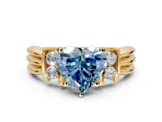 Solitaire Engagement Ring Setting for Fancy Blue Heart-Shaped Center with Grooved Bar Accent Band and Prong Head in Yellow Gold