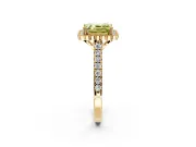 Milgrain Floral Halo Engagement Ring Setting for Fancy Yellow Asscher Cut Center with Pave Band and Prong Head in Yellow Gold
