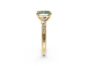 Solitaire Engagement Ring Setting for Fancy Green Radiant Cut Center with Trailing Leaf Accent Band and Prong Head in Yellow Gold