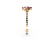 Floral Engagement Ring Setting for Fancy Pink Round Cut Center with Pave Band and Floral Prong Head in Yellow Gold