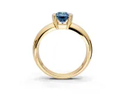 Tension Engagement Ring Setting for Fancy Blue Emerald Cut Center with Wide Flat Band and Tension Head in Yellow Gold