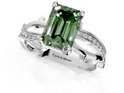 Solitaire Engagement Ring Setting for Fancy Green Emerald Cut Center with Pave and Plain Crossover Band and Prong Head in Platinum