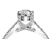 Solitaire Engagement Ring Setting for Pear-Shaped Center with Widening Pave Band and Claw Prong Head in White Gold