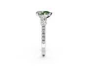 3 Stone Engagement Ring Setting for Fancy Green Pear-Shaped Center with Round Cut Side Accents and Prong Head in Platinum