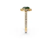Pave Halo Engagement Ring Setting for Fancy Green Round Cut Center with Single Row Pave Band and Prong Head in Yellow Gold