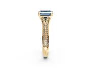 Solitaire Engagement Ring Setting for Fancy Blue Asscher Cut Center with Pave Rail Split Shank and Prong Head in Yellow Gold
