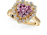 Milgrain Halo Engagement Ring Setting for Fancy Pink Heart-Shaped Center with Bezel Point Accents and Prong Head in Yellow Gold
