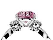 3 Stone Engagement Ring Setting for Fancy Pink Round Cut Center with Pave Twist Band and Prong Head in Platinum