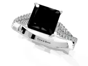 Solitaire Engagement Ring Setting for Fancy Black Princess Cut Center with Twisted Pave Split Shank and Prong Head in Platinum