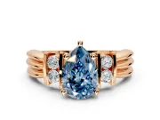 Solitaire Engagement Ring Setting for Fancy Blue Pear-Shaped Center with Grooved Bar Accent Band and Prong Head in Rose Gold