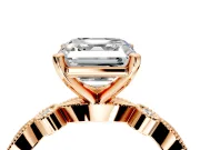 Solitaire Engagement Ring Setting for Asscher Cut Center with Milgrain Bezel Accents and Prong Head in Rose Gold