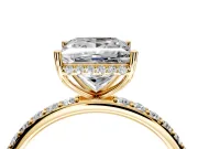Hidden Halo Engagement Ring Setting for Princess Cut Center with Pave Band and Prong Head in Yellow Gold