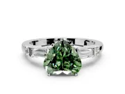Bar-Set Engagement Ring Setting for Fancy Green Heart-Shaped Center with Tapered Baguette Accents and Prong Head in Platinum