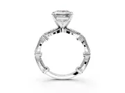 Solitaire Engagement Ring Setting for Princess Cut Center with Marquise Panel Band and Prong Head in Sterling Silver